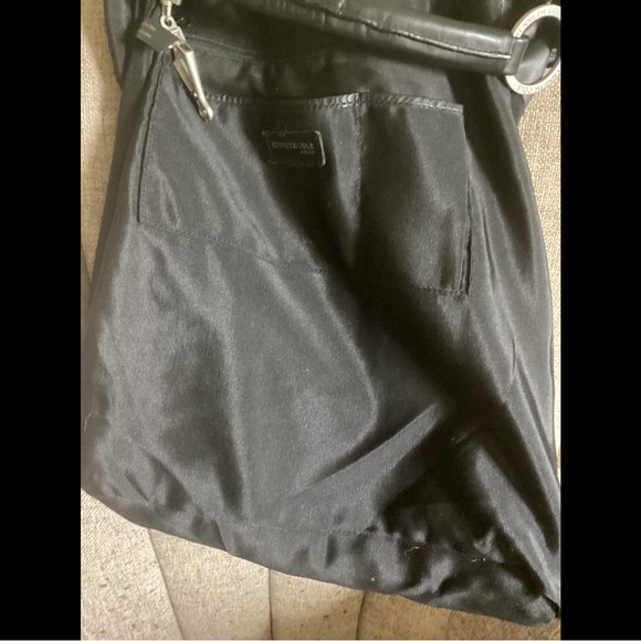 Kenneth Cole Black Leather Satchel Bucket Bag Interesting Hardware - Picture 9 of 12